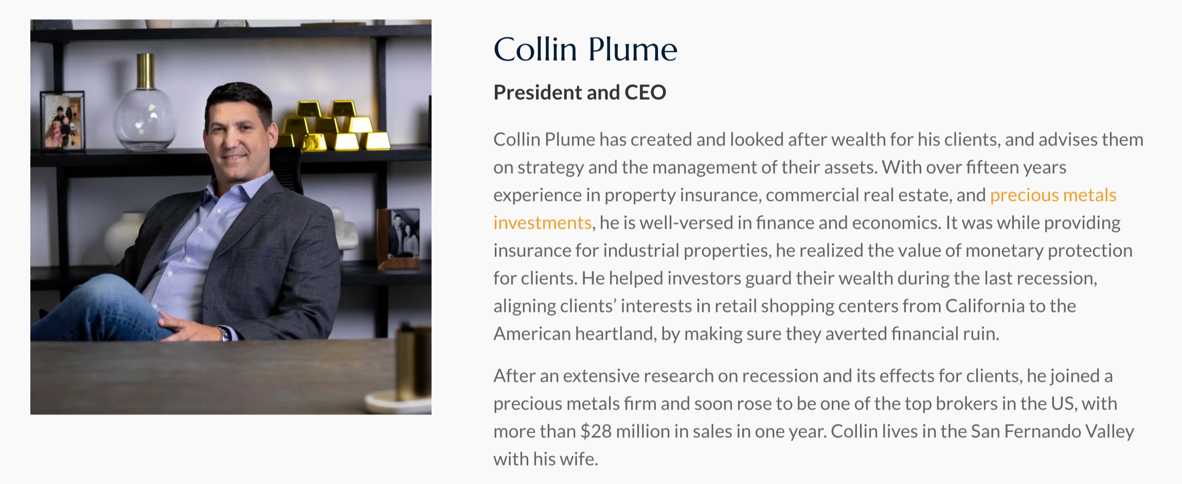 Image of Collin Plume from the Noble Gold Investments website