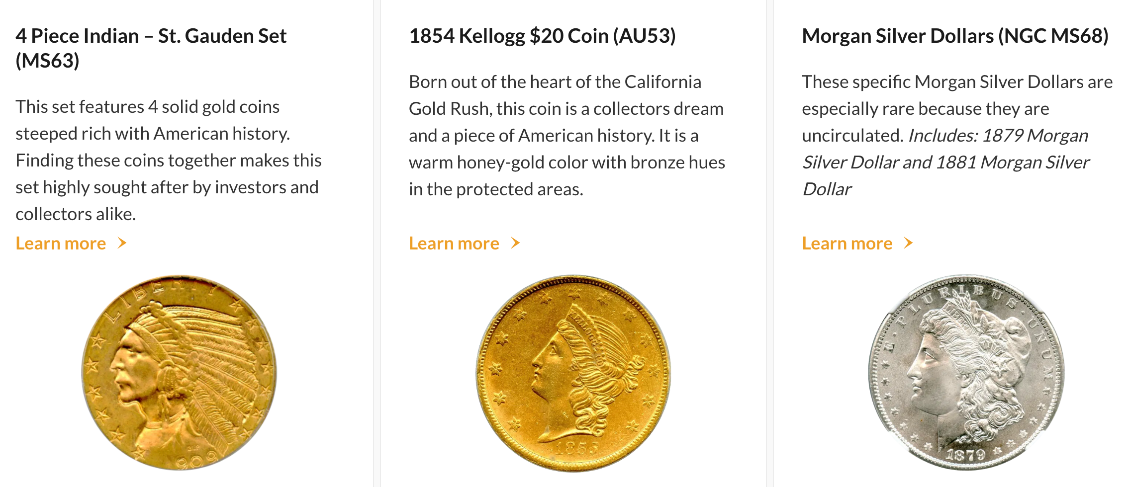 Image of some of the rare coins from the Noble Gold website